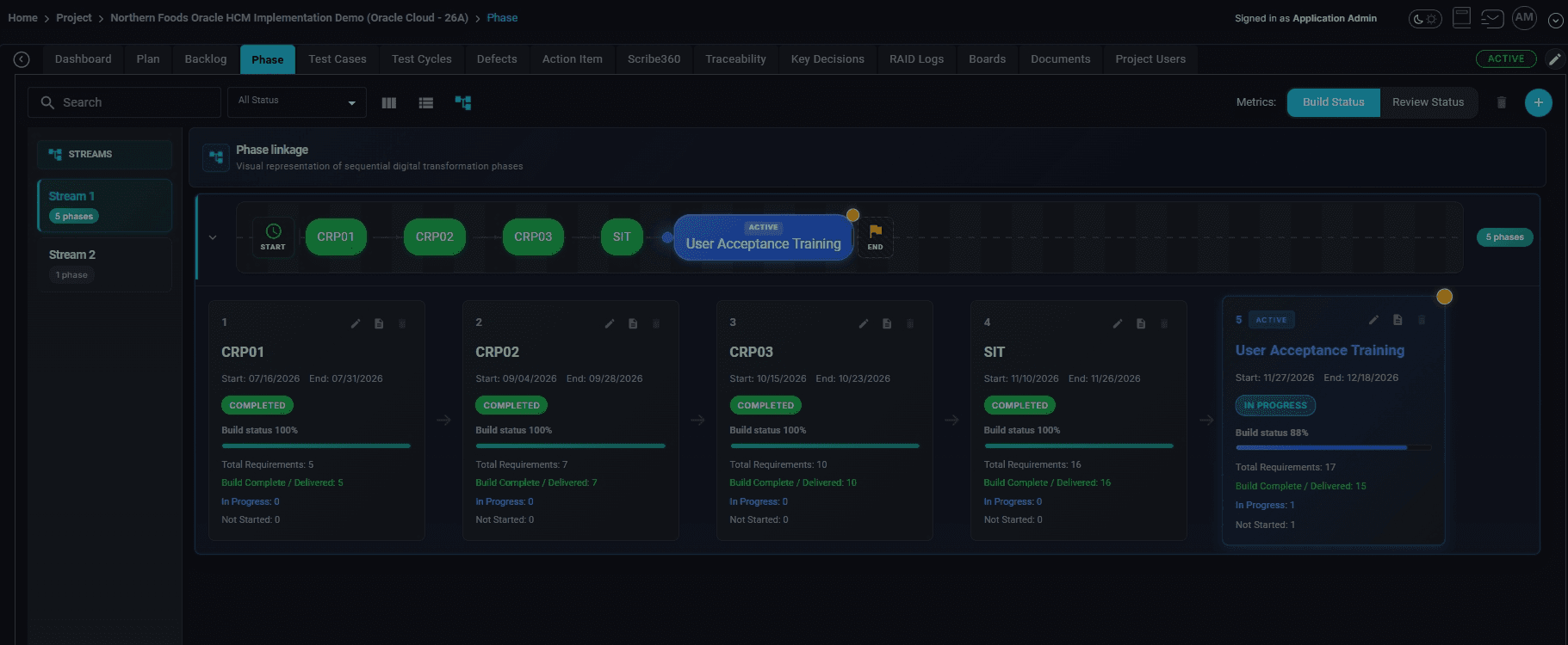 Verify the new phase appears on the phase board