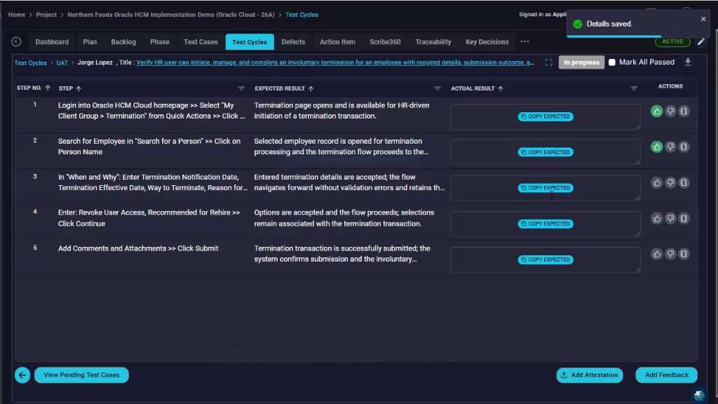 Run the test and identify the failing step to report