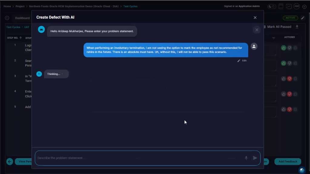 Launch Create Defect with AI and describe the problem in plain language