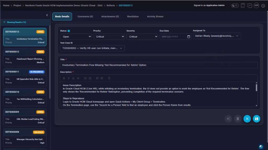 Open the defect and validate the AI-populated fields