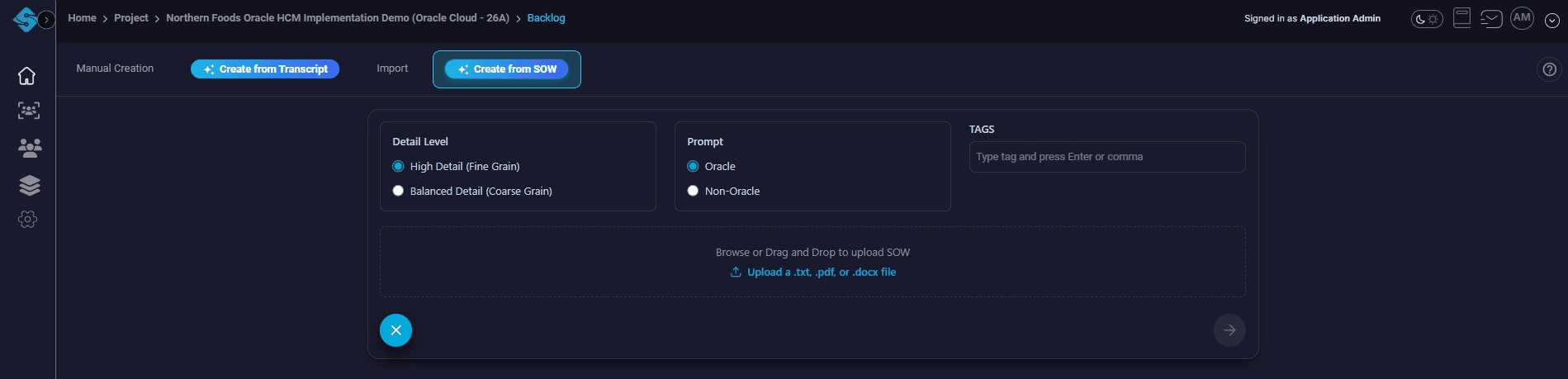 Upload the SOW file
