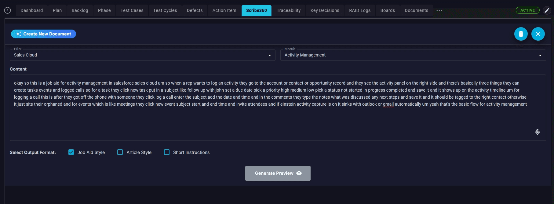Create a new document and enter your source content