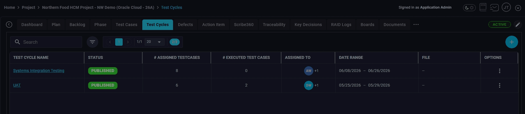 Formal test cycle setup