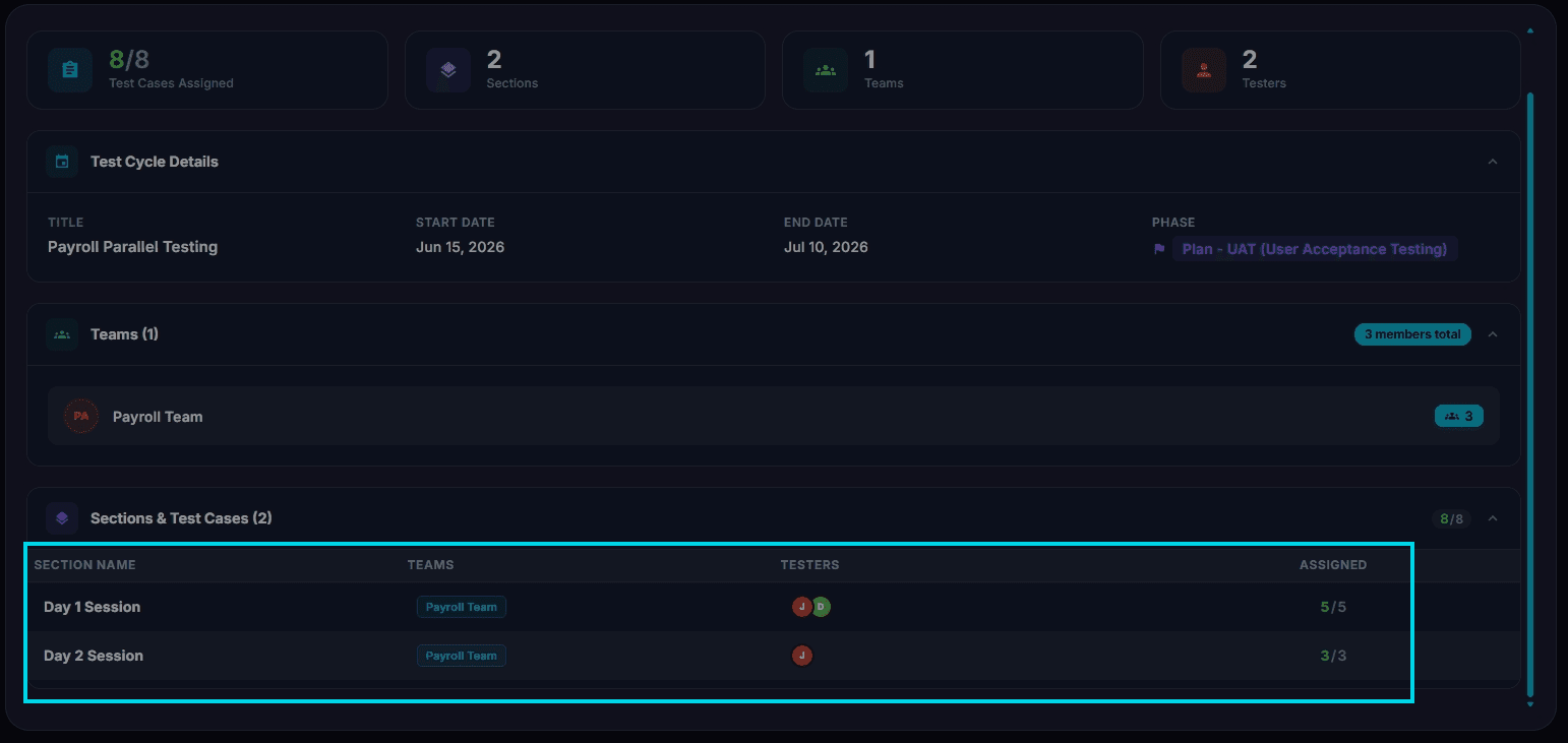 Client tester assigned test view