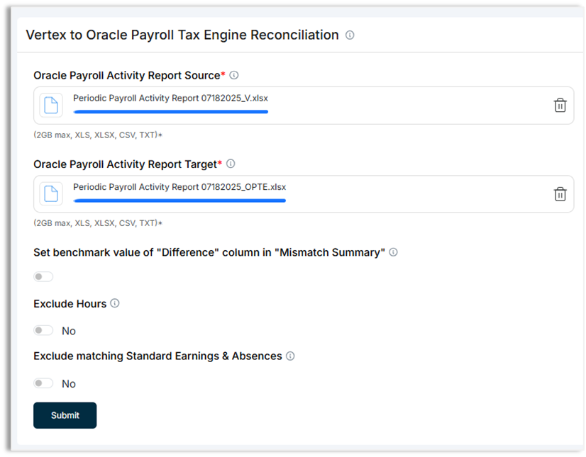 Payroll activity report comparison interface