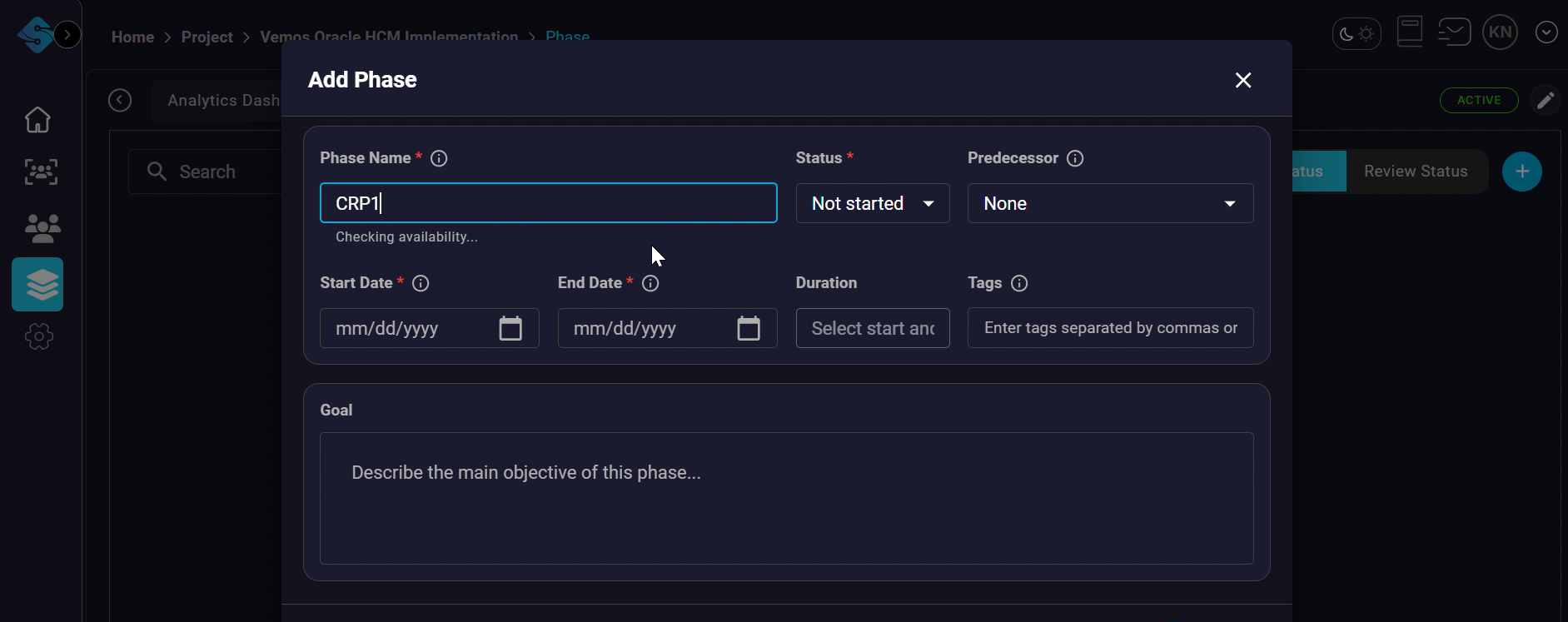 Add new phase button