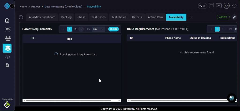 Parent Requirements list loading